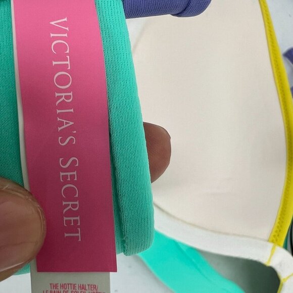 Victoria's Secret 32C/S Hottie Itsy Bikini Set Stripe Push-Up Neon Colorblock - Picture 5 of 15